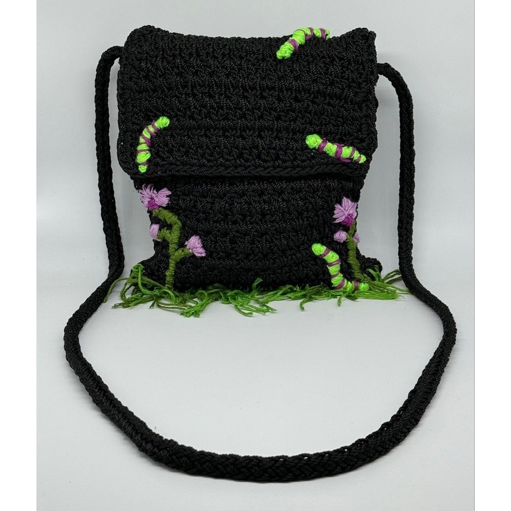 🐛🌸 Worms, Wildflowers & Whimsy – Upcycled Vintage Sak Crossbody Bag 🌸🐛